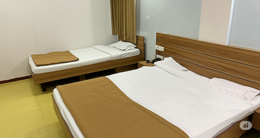 Spacious Triple Bed Room for small families at Hotel Shivam Somnath